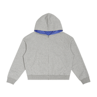 Contrast Plaid Boxy Zip Hoodie